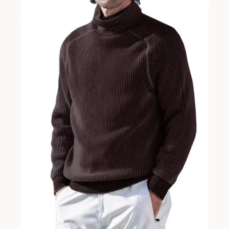 2025 New Men's Plus Size Turtleneck Sweater Autumn Winter Thick Warm Long Sleeve Solid Color Knitted Pullover