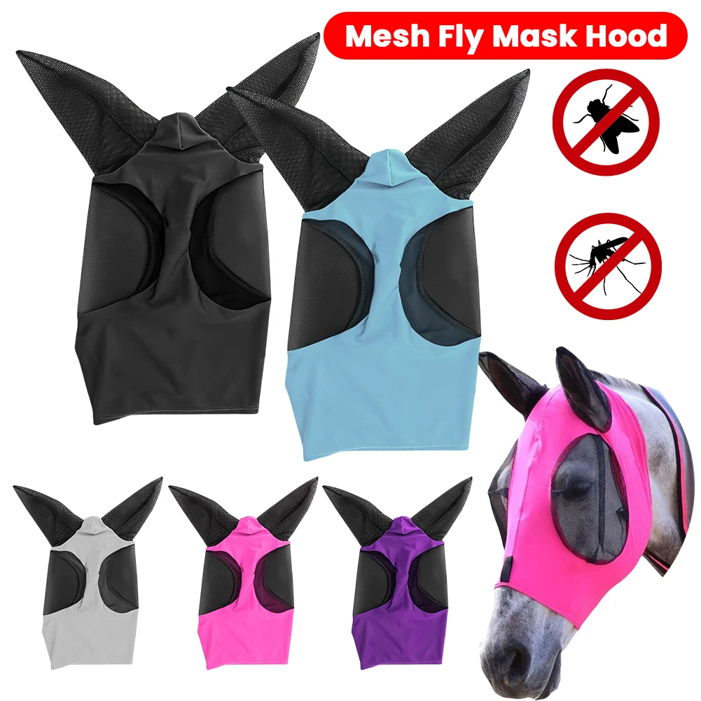 

Anti Fly Stretchy Knitted Mesh Mask Breathable Ear Masks Protector Ear Protection Horse Flying Mask Anti-Worms for Horse Riding
