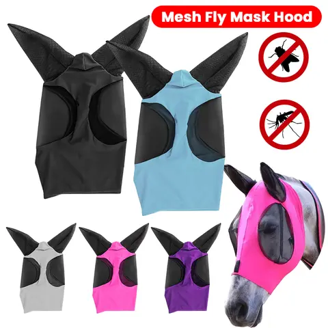 Anti Fly Stretchy Knitted Mesh Mask Breathable Ear Masks Protector Ear Protection Horse Flying Mask Anti-Worms for Horse Riding