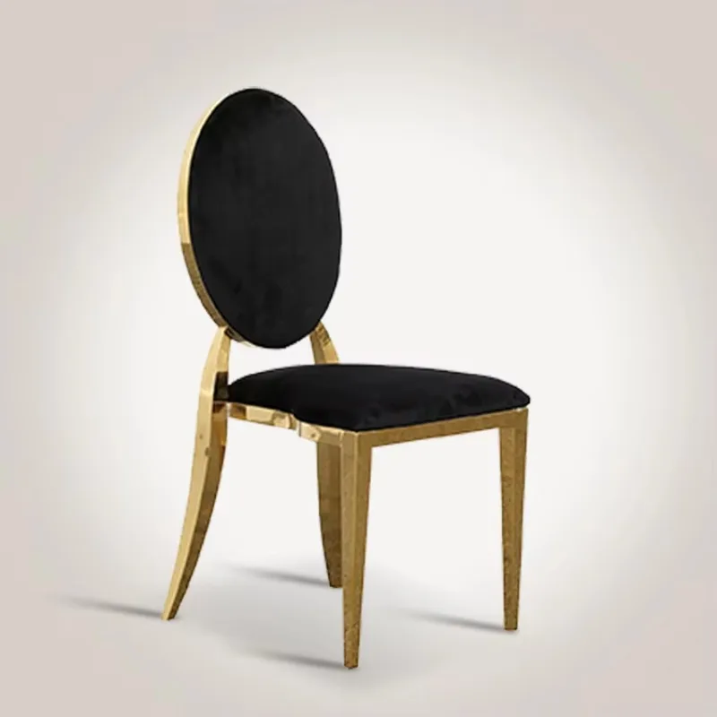 Hotel banquet hall beautiful Gold Metal Iron black Wedding round back  hotel chairs for events