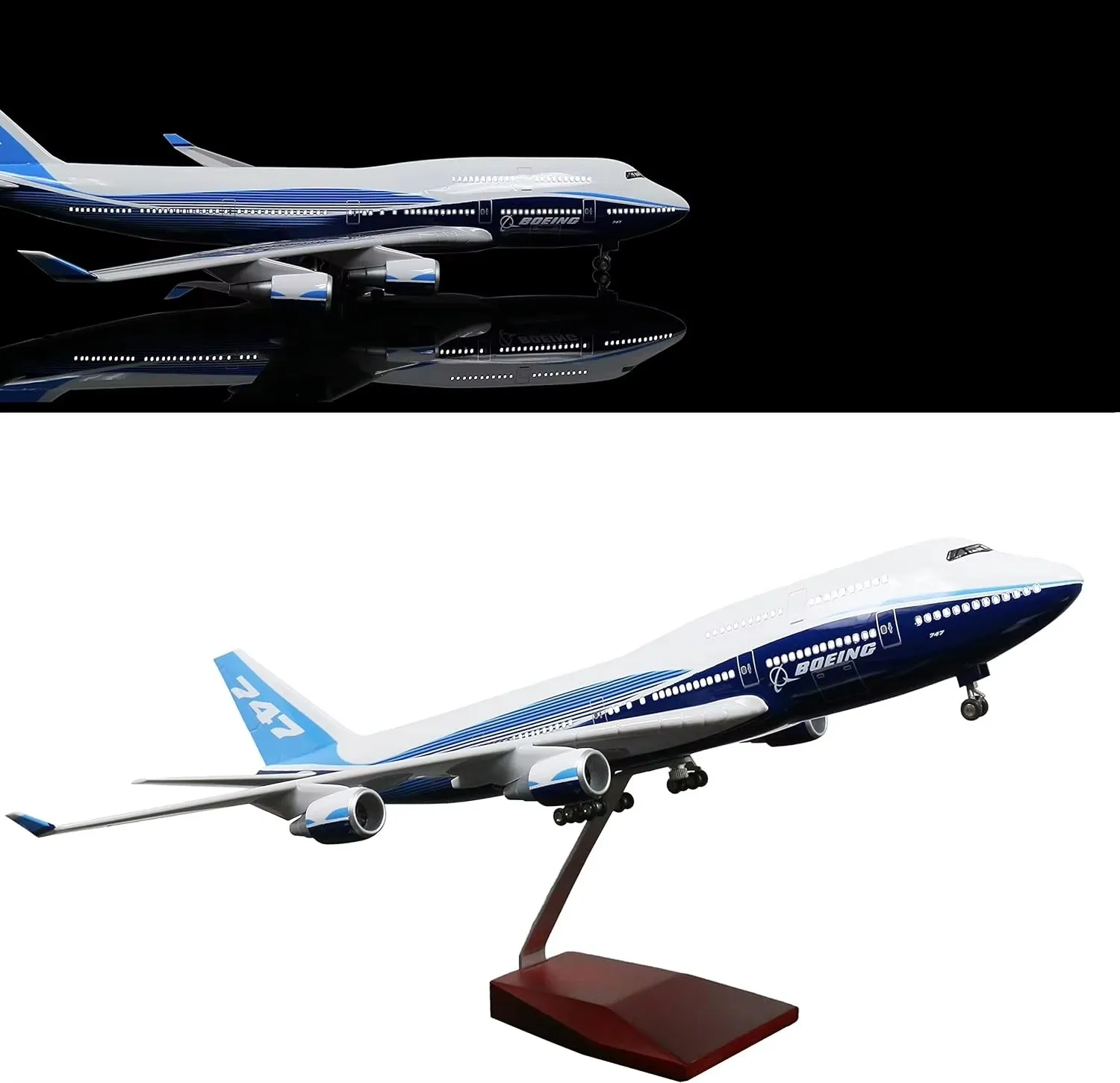 47cm 1:150 Scale Diecast Model Civil Airliner Prototype Aircraft Boeing B747 Resin Airplane With Light Decoration Display Gifts