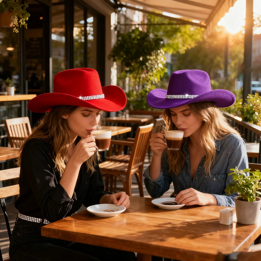 Sleek Solid Western Hat Diamond Strap Country Concert Apparel Curved Brim Cowboy Headwear Dazzling Event Party Accessories