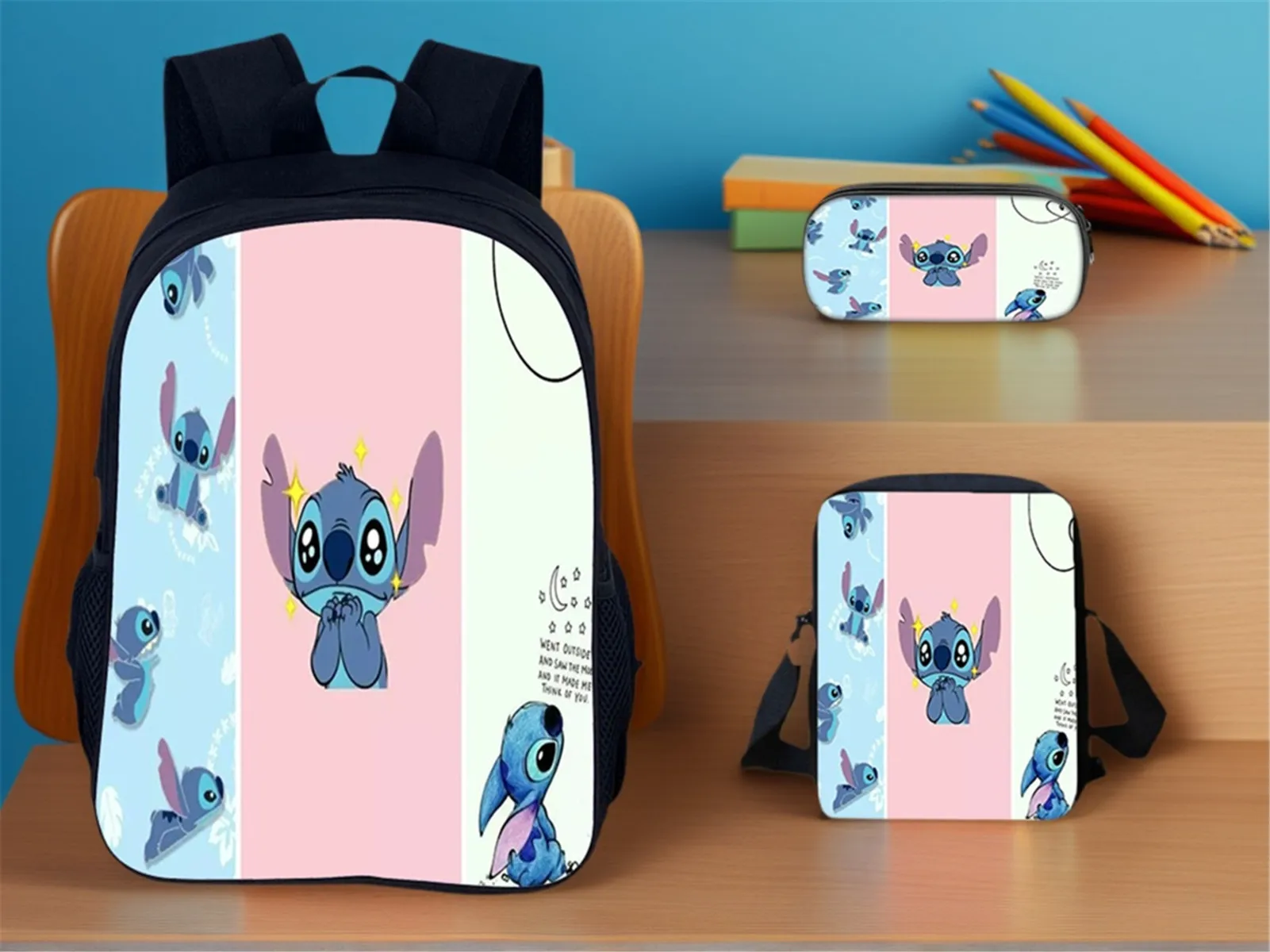 

Stitch Cute Lightweight Backpack,Back to School Classic Bookbag and Pencil Box,Shoulder Bag 3Pcs Set for Boy,Girl