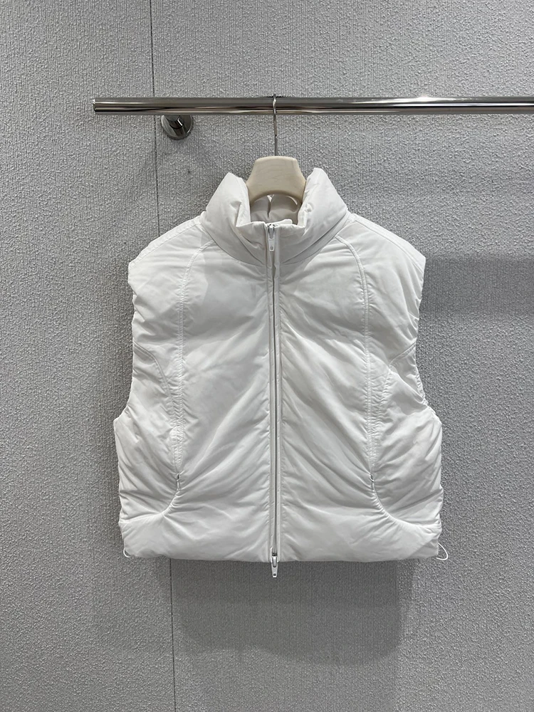 

SVORYXIU зима-осень модный белый повседневный пуховик для женщин с круглым вырезом без рукавов ретро жилет на молнии