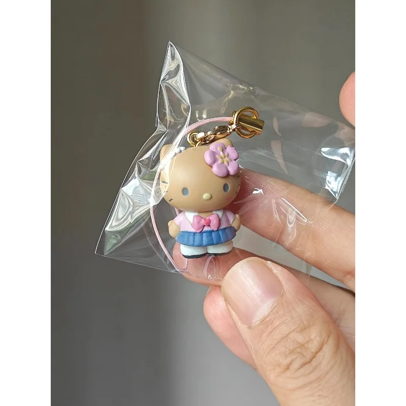 산리오 키티 고양이 레오파드 프린트 컬리지 블랙 가죽 로리타 메이드 블랙 펄 콜라보 휴대폰 펜던트 포장 액세서리