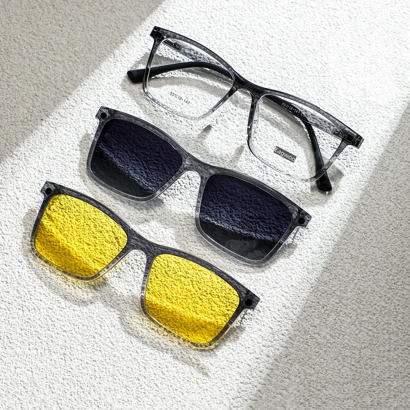 Men's Magnet Optical Frame Glasses with Polarized Sunglasses Clip And Night Driving Clip Super Light Weight Spring Temple