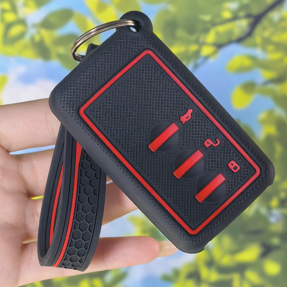Decorative Red Grid Border Silicone Key Fob Cover with Keychain for SUBARU Forester Impreza Legacy XV 3 Button Smart Key