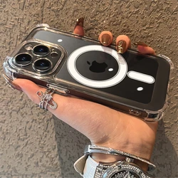 Transparent Air Cushion Shockproof for Magsafe Magnetic Case for iPhone 17 16 11 12 13 14 15 Pro Max Plus Wireless Charge Cover