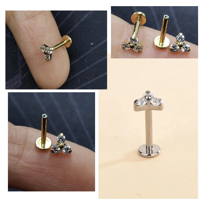 1PC F136 Titanium Stud Earrings Zircon Lip Ring 16G 6/8/10mm Internally Threaded Tragus Conch Piercing Cartilage Helix Earring