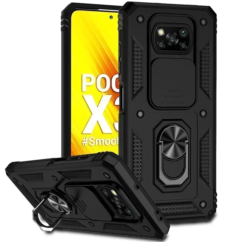 For Xiaomi Poco X3 Pro Case Magnetic Ring Holder Armor Cases For Poko Poxo Pocco Little X 3 NFC X3Pro Slide Camera Protect Cover