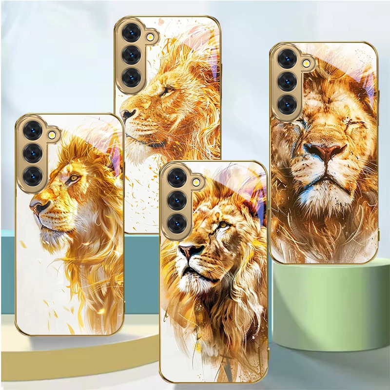 The Lion of Artistic Sense gold For Samsung Galaxy S26 S20 FE S21Plus S22 23 Plus S24 Ultra S25 S21+ S9 Golden glass phone case