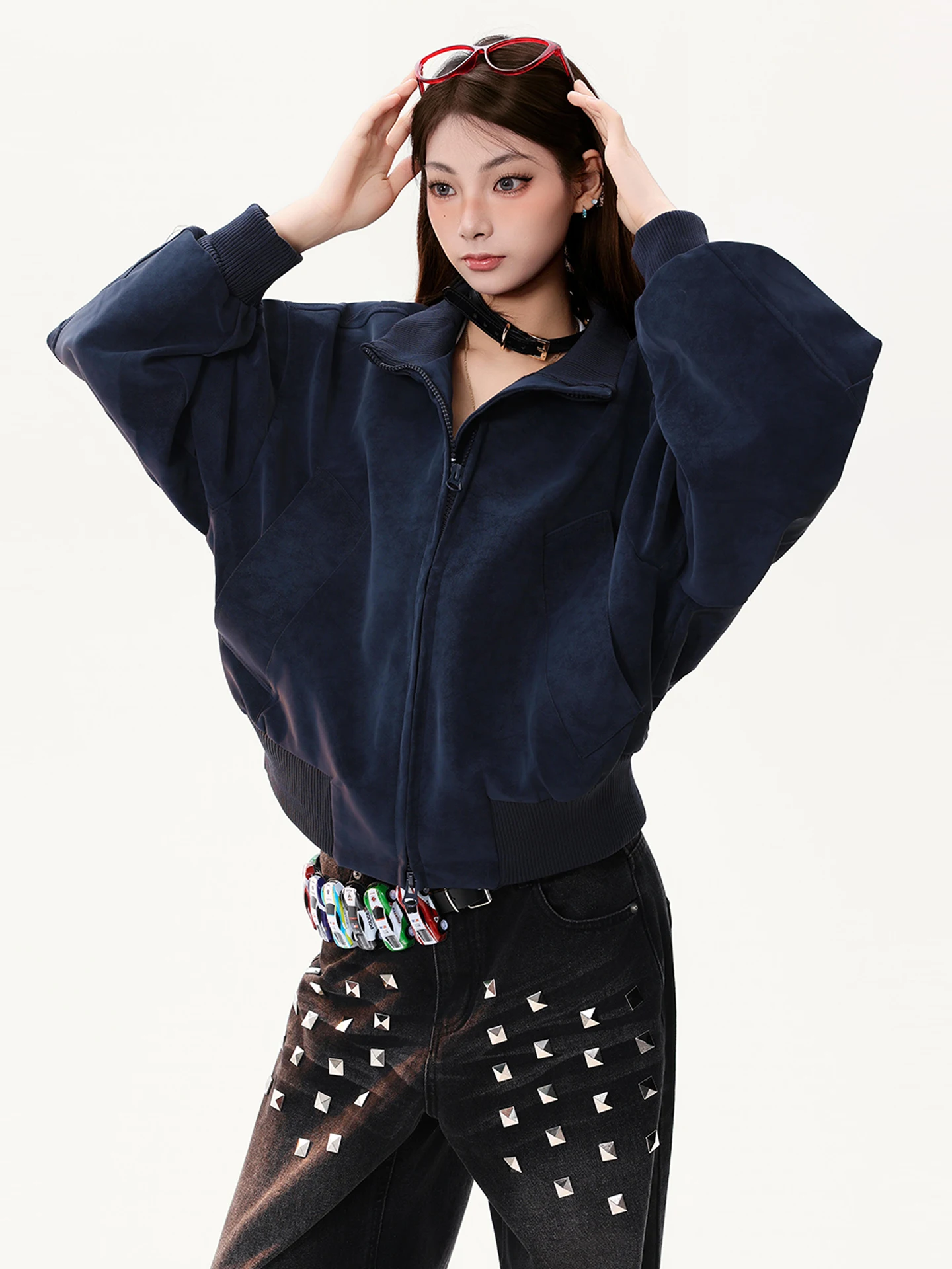 PBB American Street Sle Loose Dames Leren Jas Herfst Flight Couple's Jaet Polyester Fiber Straight Tube pe