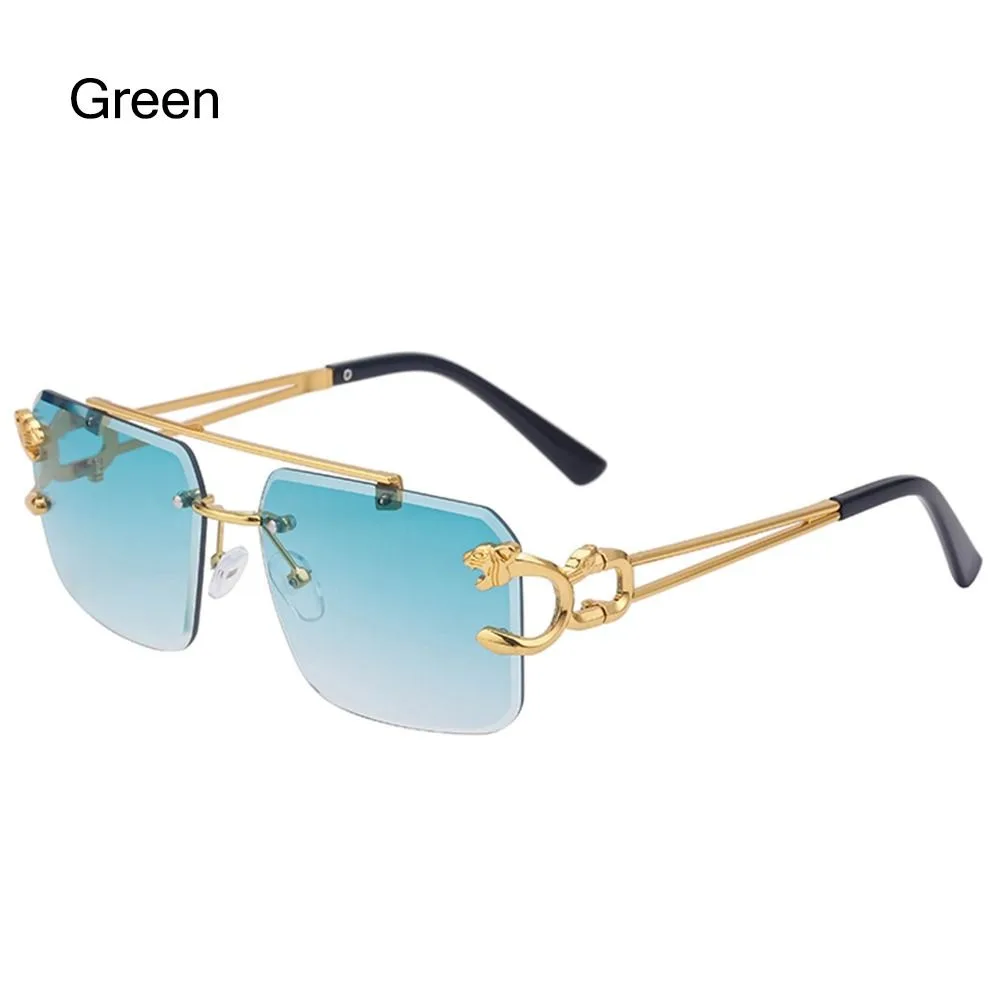 Fashion Rimless Square Double Bridge Sun Glasses Vintage Women Men Sunglasses UV400
