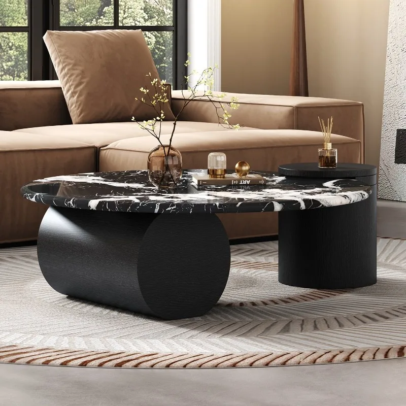 Long cabinet French Bulgari marble coffee table round light luxury household small apartment living room advanced