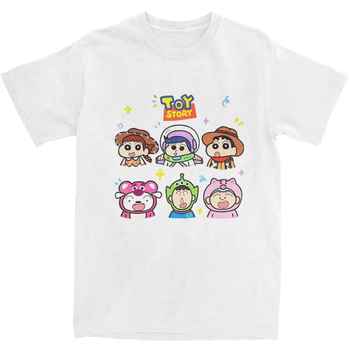 الرجال النساء أنيمي تلوين شين تشان X قصة لعبة الكرتون تي شيرت قطنية عالية الجودة تيز الصيف خمر تي شيرتات قصيرة الاكمام