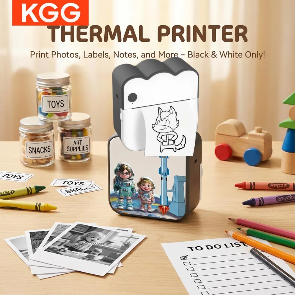 

Миниатюрный портативный термопринтер без чернил для печати стикеров, беспроводной, с милым дизайном космонавта, для детей, для печати фотографий, заметок, школьных материалов.