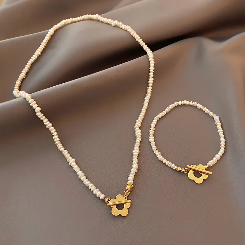 

100% Natural Freshwater Pearl Elegant Sunflower 14K Gold Filled Female Jewelry Sets For Women Necklace Bracelet No Fade