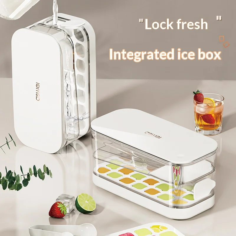 All-in-One Press-Type Ice Cube Mold, Double-Layer Ice Storage Grid, Food-Grade DIY Ice Maker with Dust & Odor Protection