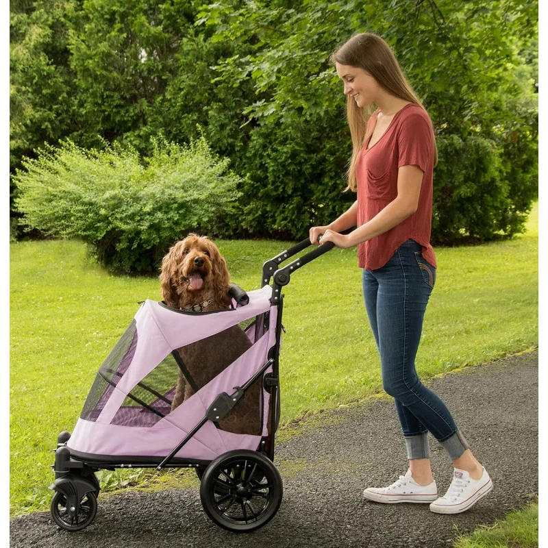 

2026 New： NO-Zip Pet Stroller with Dual Entry, Push Button Zipperless Entry Single or Multiple Dogs/Cats, Pet Can