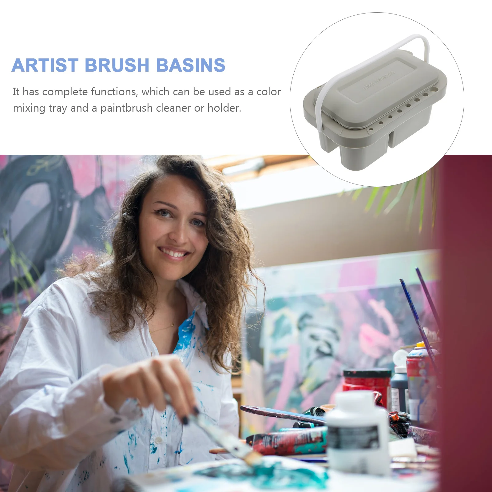 

Artist Paint Brush Washer Multi-Functional Brush Cleaner Holder Color Mixing Tray Portable Painting Tools for Adults