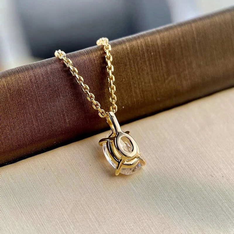 Huitan Simple Oval Shape Zirconia Pendant Necklace Lady Engagement Jewelry Fashion Versatile Gold Color Accessories for Wedding