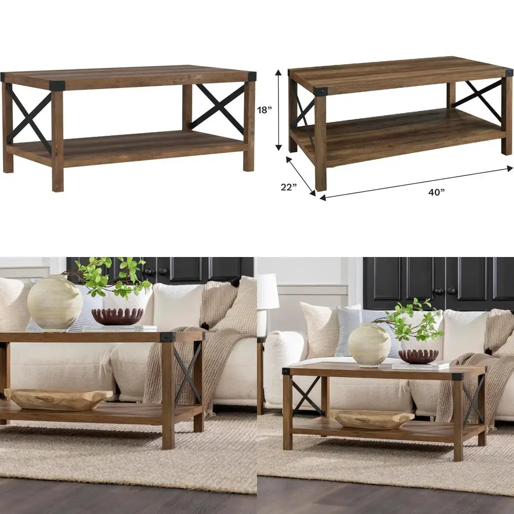 

Sedalia Modern Farmhouse Style Metal X-Base Coffee Table, 40, Rustic Oak Finish