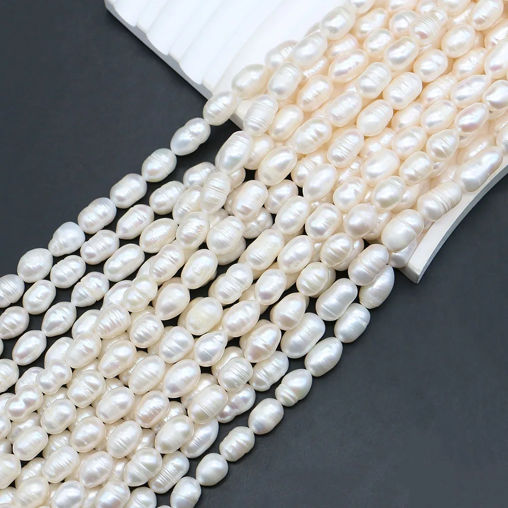 

5-10mm Rice-shaped Natural Freshwater Threaded Pearl Straight Hole Loose Bead For DIY Women's Necklace Bracelet Components.