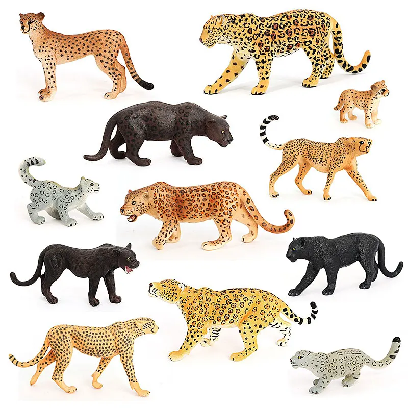 Cognitieve simulatie Wildlife Modellen Luipaard Panter Cheetah Sneeuwluipaard Actiefiguren Miniatuur Ornament Accessoires Speelgoed