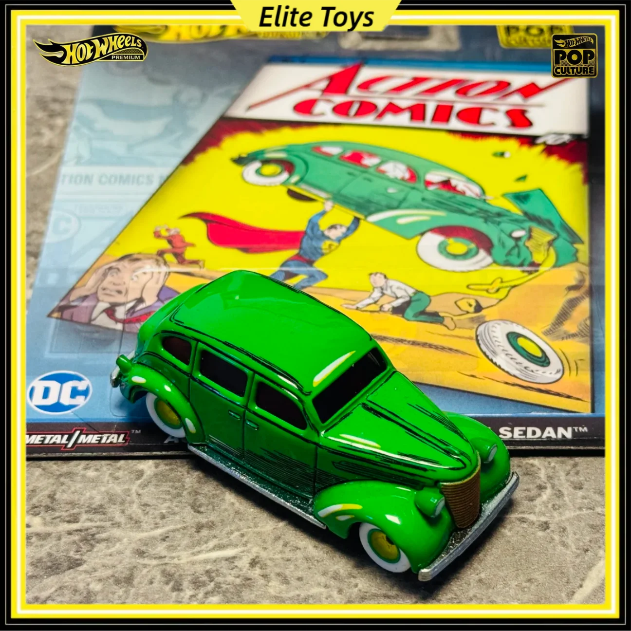 

Hot Wheels Premium Pop Culture 1:64 DC Супермен Экшн-комикс # 1 - Литая под давлением модель автомобиля Action Sedan, коллекционная игрушка из сплава