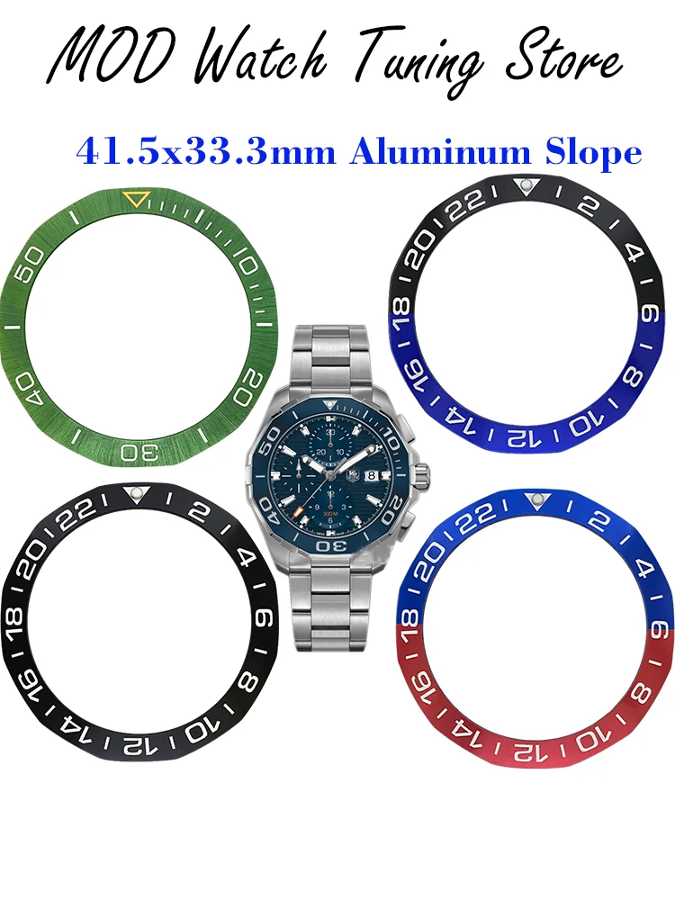 41.5x33mm Aluminum Slope Bezel Insert for TAG HEUER AQUARACER Men\'s Mechanical Watch Green Blue Bezel Insert Dive Watch Replace