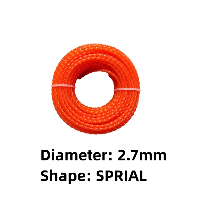 2.7mm*5m/10m/15m/25m Orange Mowing Nylon Grass Trimmer Rope Brush Cutter Strimmer Line Mowing Wire For Garden Tool Parts