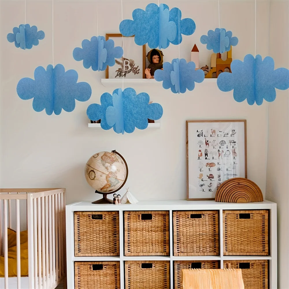 16pcs/set felt party banners, 3D blue/white cloud decorations suitable for room ceilings, party decorations