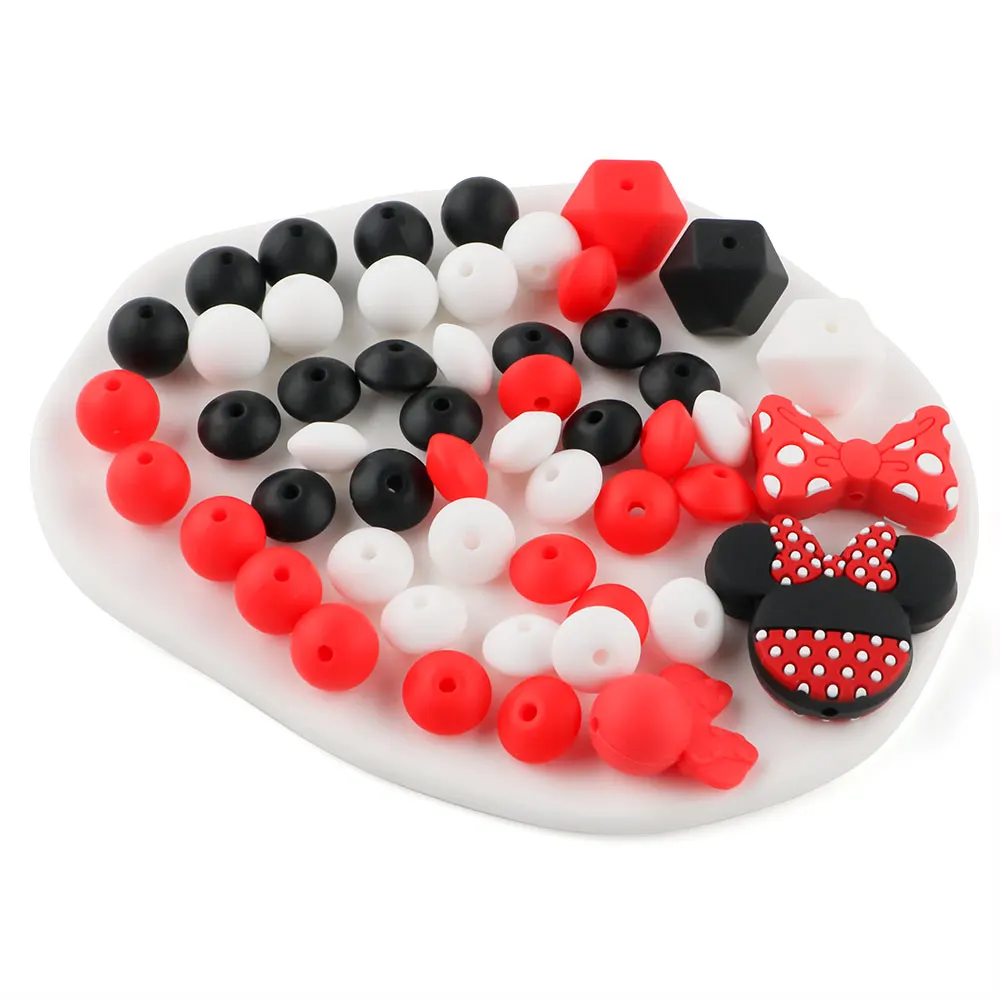 Kovict Silicone Focal Beads Mouse Bow Round Lentil Loose Beads Set For Jewelry Making DIY Bracelet Keychain Necklace Accessorie