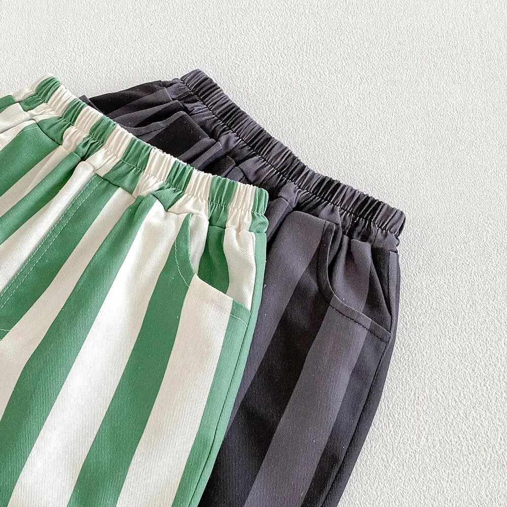 Sommer Jungen Mädchen Lässige Streifen-Shorts Kleinkind Atmungsaktive Baumwoll-Freizeitshorts Kinder Klassische Hosen mit Taschen Kinderkleidung – Detail 9