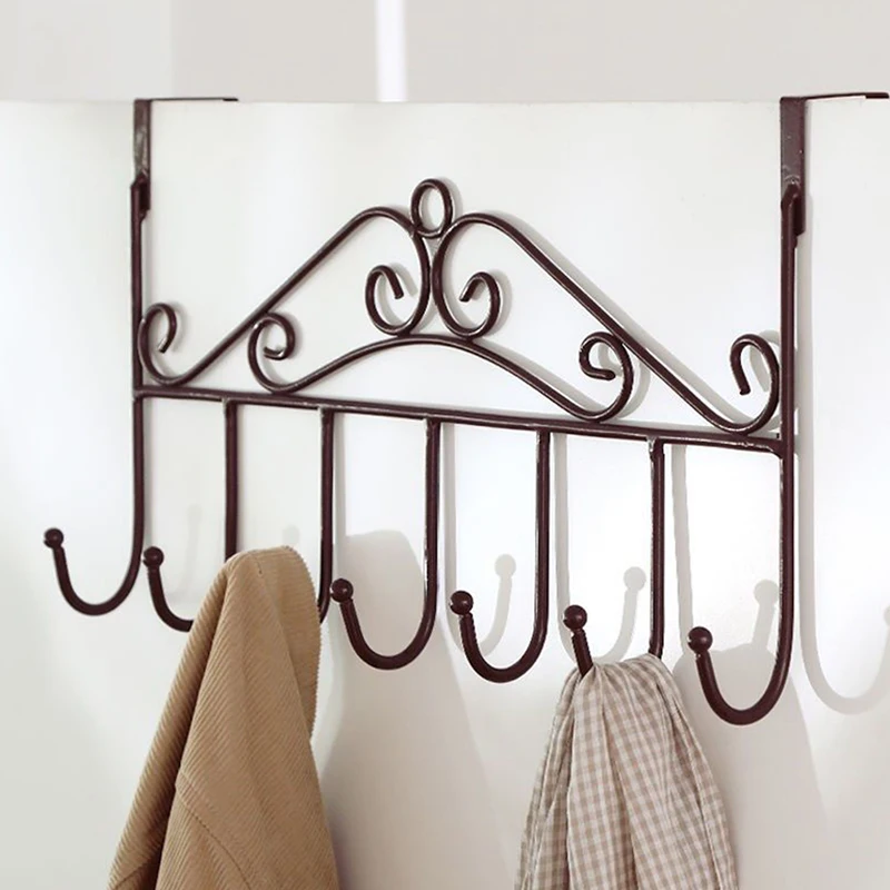 7 Hooks Iron Hook Over Door Metal Hanger Bracket Towel Hat Coat Hooks Hanging Storage Rack Overdoor Organizer Accessories