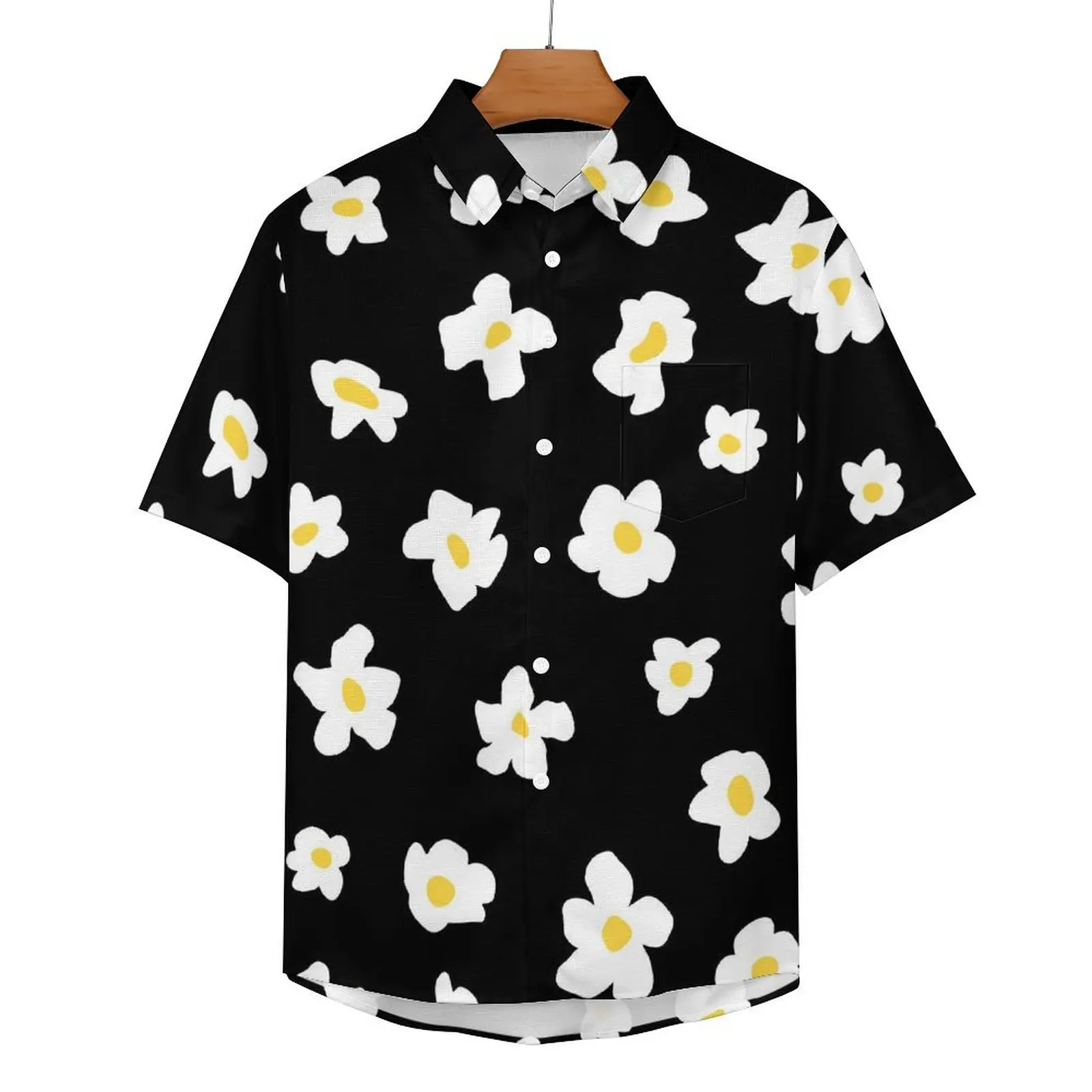 

Retro Daisies Loose Shirt Male Vacation White Floral Print Casual Shirts Hawaiian Graphic Short Sleeve Retro Oversized Blouses