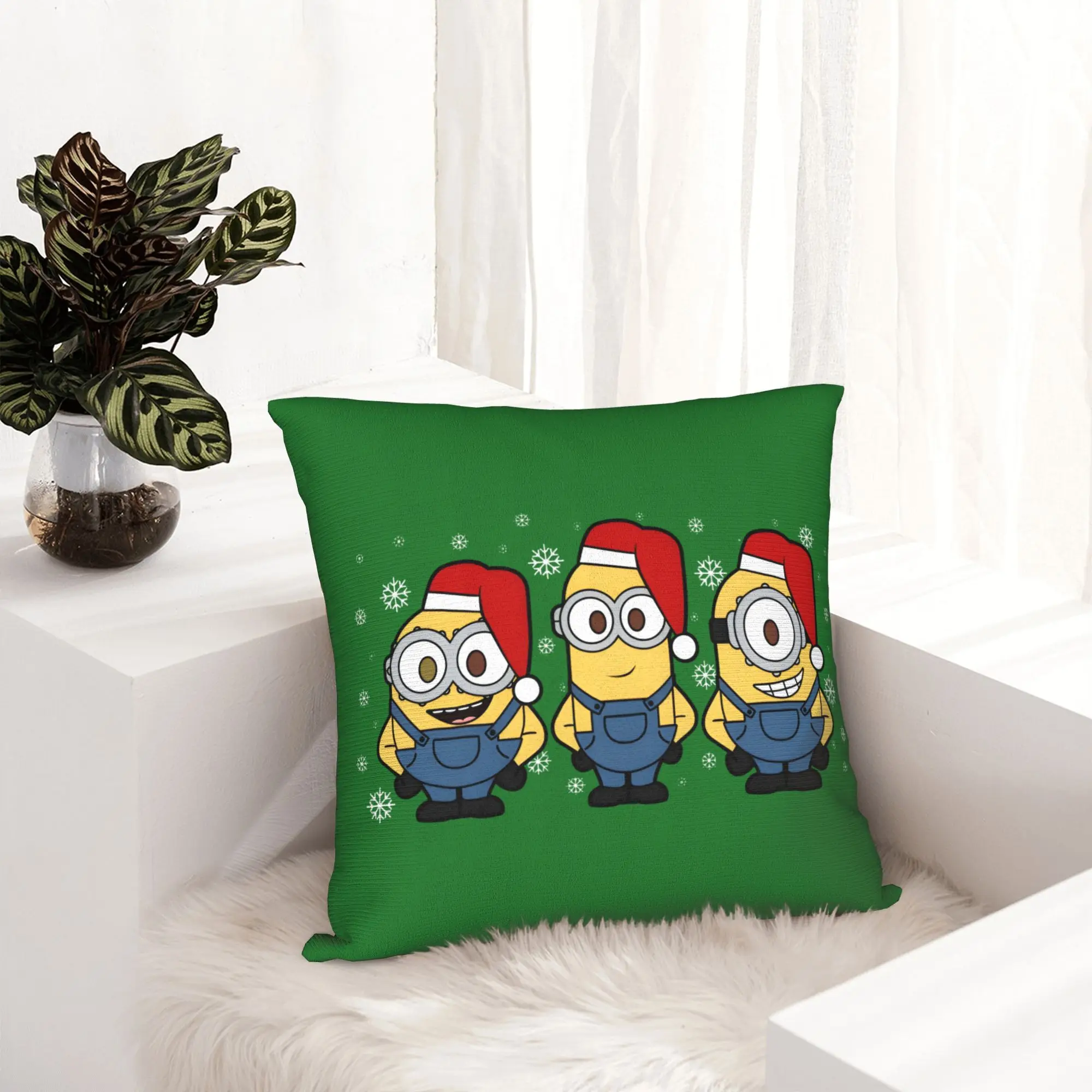 Cartoon M-Minions Christmas Pillowcase Printing Fabric Cushion Cover Decorations  Pillow Case Cover Home Zippered 40*40cm