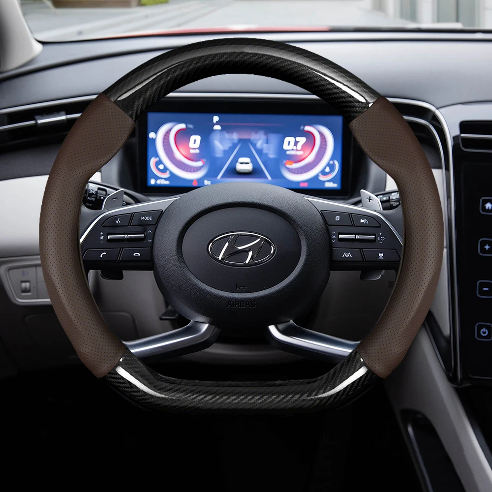

For Hyundai I30 I20 I10 Tucson Elantra Avante Kona Ix35 Ix25 Grand Elantra Solaris Carbon Fiber Leather Car Steering Wheel Cover