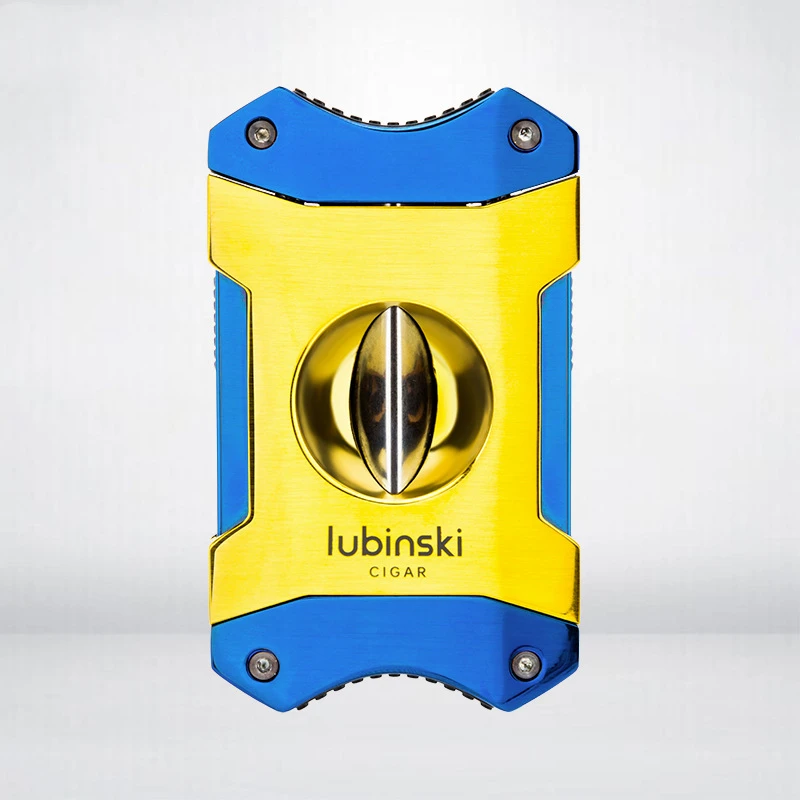 LUBINSKI-V-Shaped Stainless Steel Cigar Cutter, Portable Holder Guillotine, Alloy, Travel, New Color, CT-059, 2022