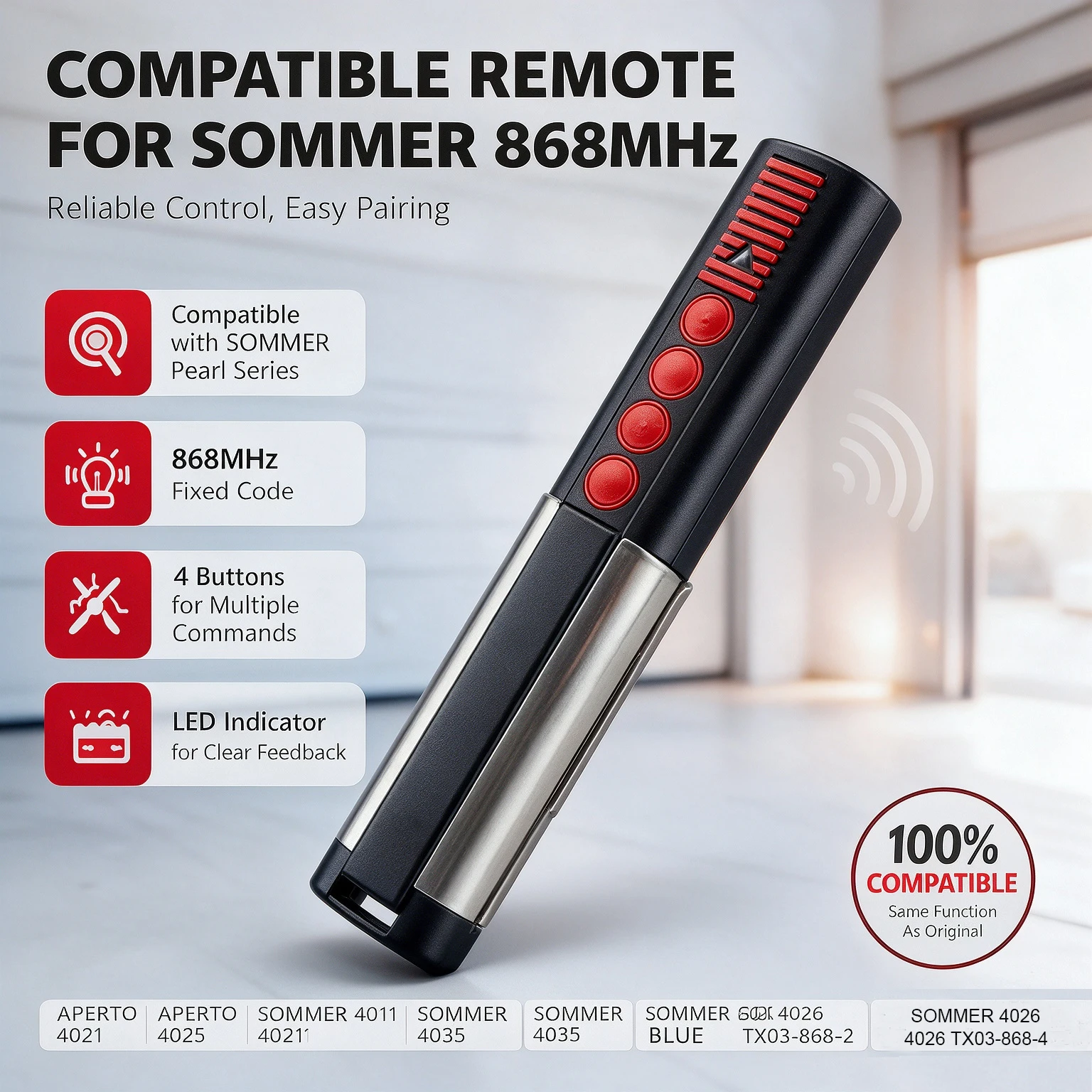 Electric Garage Door Remote Control Opener Henderson Fob 4020 Keys Compatible with Sommer