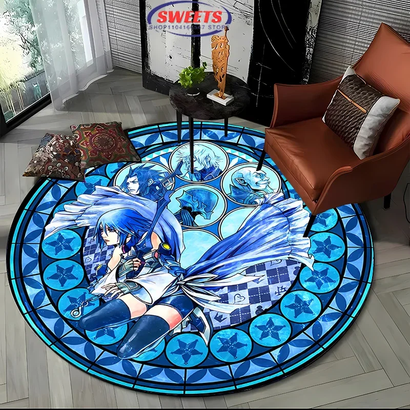 Disney Kingdom Hearts Round Carpet,Non-Slip Play Mat Floor Rug for Living Room Bedroom Kid's Room Round Mat,Durable Washable Mat