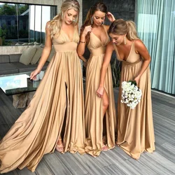 9 Colors Bridesmaid Dress Women 2023 Sister Group Dress Sexy Split V Neck Backless Sleeveless Formal Wedding Evening Party Gowns