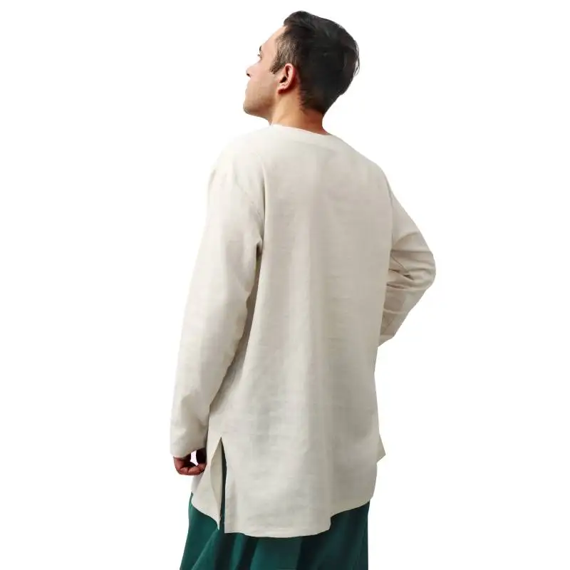 DAZCOS القرون الوسطى فايكنغ الكتان تونك الرجال طويلة الأكمام فايكنغ Undertunic بلون القرون الوسطى تونك ل LARP فايكنغ عصر النهضة