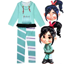 Vanellope Von Schweetz Halloween Costume Wreck It Ralph2 Ralph Breaks The Internet Clothing for Baby Girls Kids Jumpsuit Mask