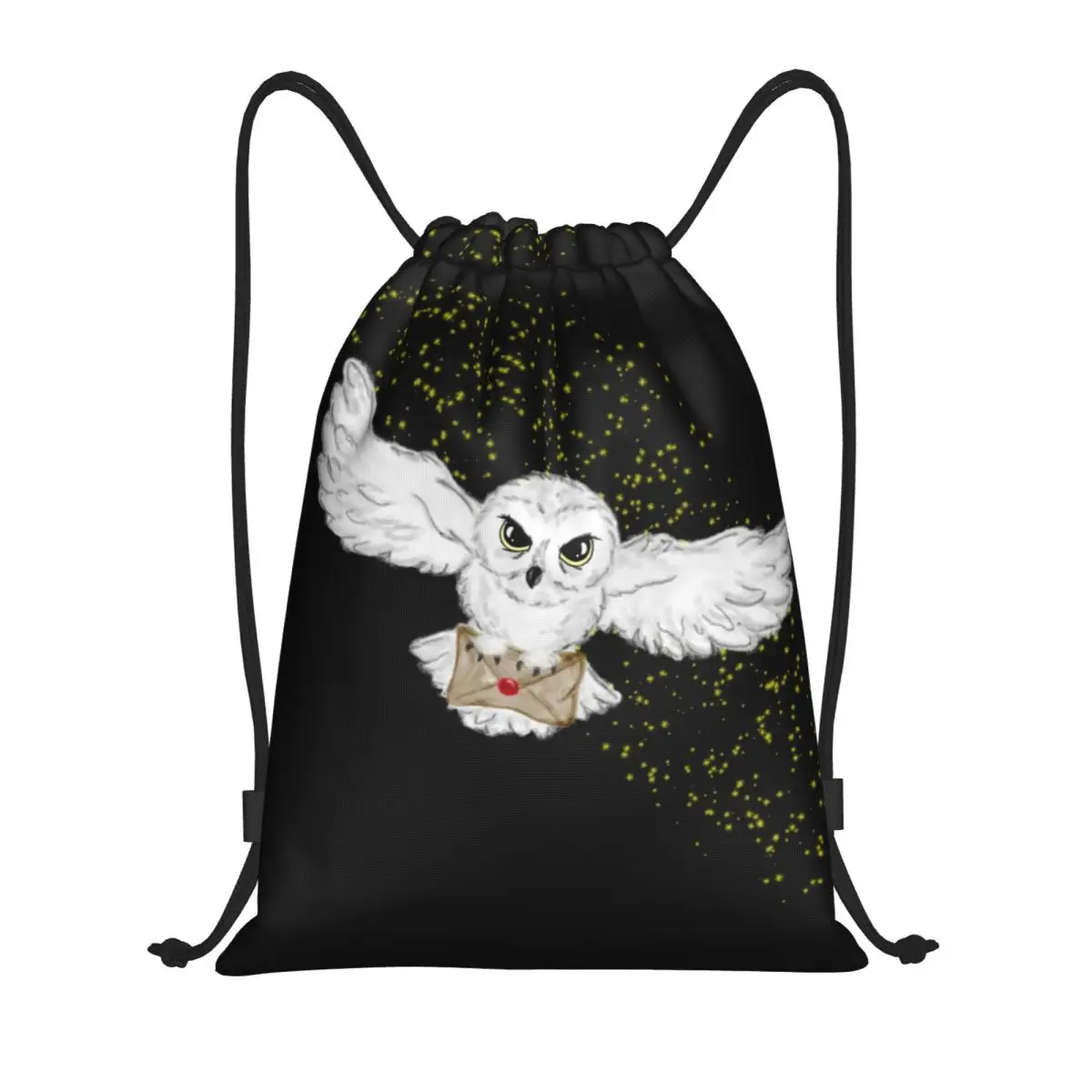 Owl Flight Tote Bag Drawstring Backpack Sports Gym Bag for Women Men Halloween Witch Magic Training Sackpack