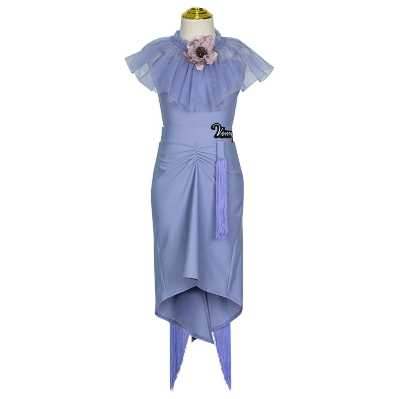 ชุดเต้นลาตินเวนนี่สไตล์สำหรับเด็กผู้หญิง ชุดเสื้อและกระโปรง 2 ชิ้น ชุดฝึกซ้อมเต้นบอลรูมยอดนิยมสำหรับมืออาชีพ