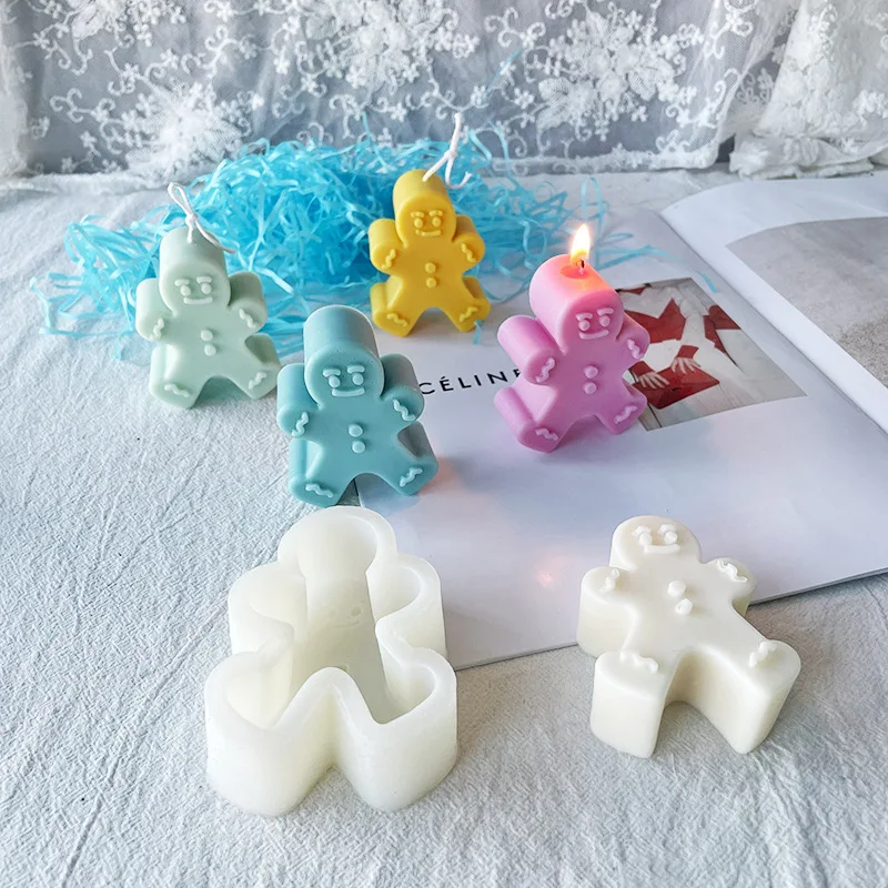 Christmas Gingerbread Man Candle Mold Cookie Chocolate Baking Cake Mould DIY Christmas Atmosphere Scented Candle Silicone Mold