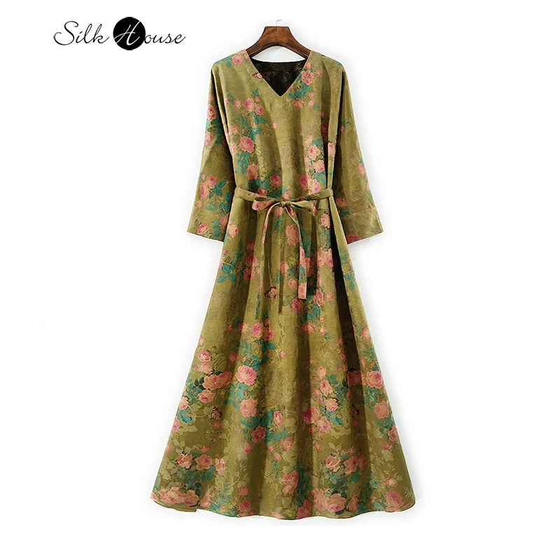 2025 Damenmode Herbst Neues Trägerkleid aus 100 % natürlicher Maulbeerseide, duftendes Wolkengarn, transparentes Gold, doppelseitiges Kleid mit V-Ausschnitt