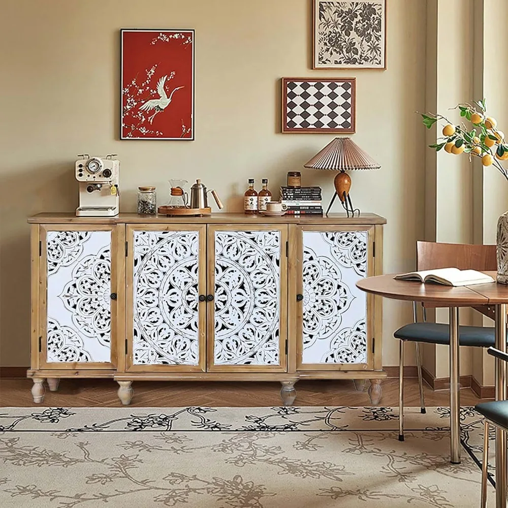 

Storage Cabinets,Sideboard Buffet Carved Wood Cabinet with Doors and Shelves