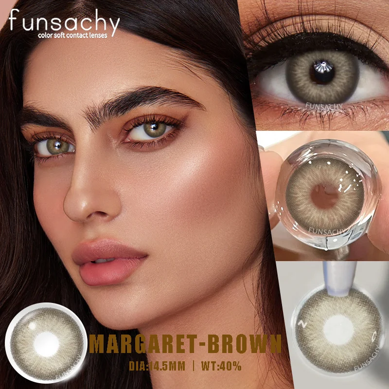FUNSACHY 1pair Brown Colored Contact Lenses for Eyes Natural Brown Contact Eyes Lenses Color Lens Contacts Yearly Beauty Pupils